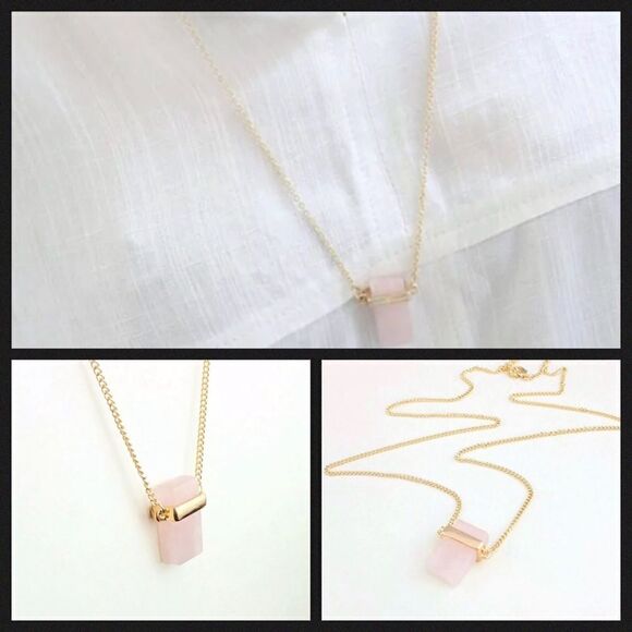The Rose Quartz Gold Plated Long Chain With Rose Quartz pendant - Picture 3 of 9
